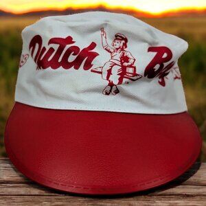 Vintage Menards Dutch Boy Paint Hat Cap‎ Red White Fitted Read